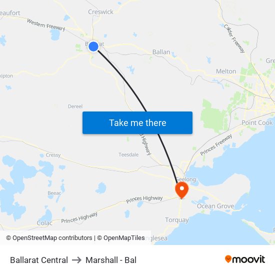 Ballarat Central to Marshall - Bal map