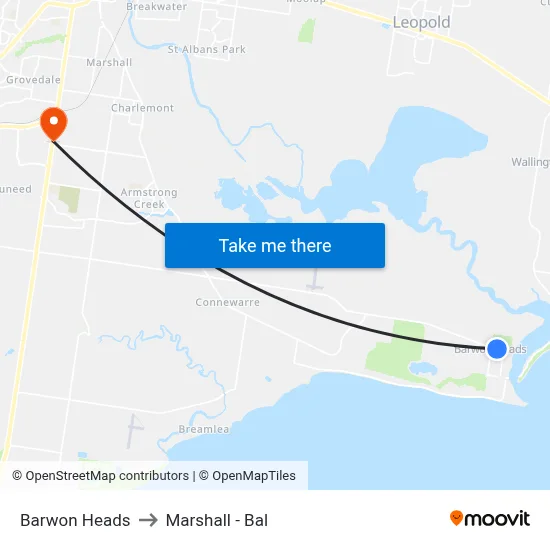 Barwon Heads to Marshall - Bal map
