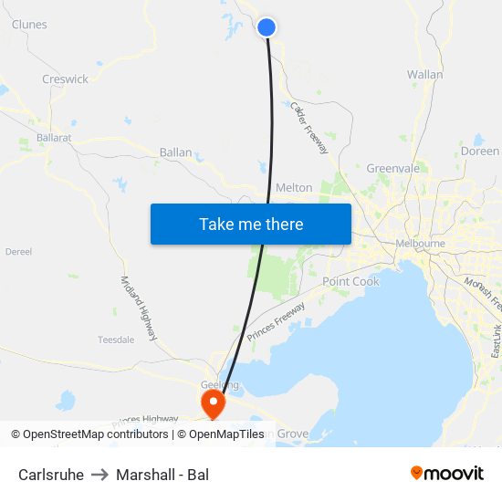 Carlsruhe to Marshall - Bal map