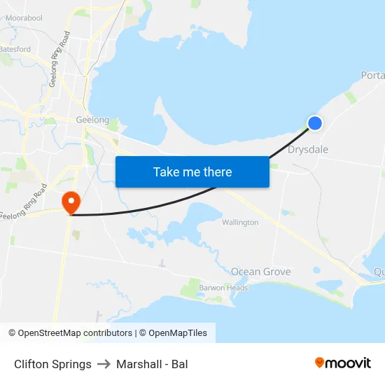 Clifton Springs to Marshall - Bal map