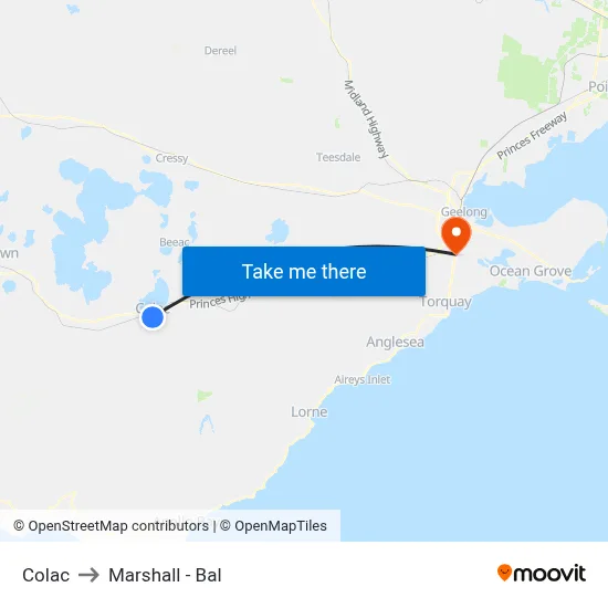Colac to Marshall - Bal map