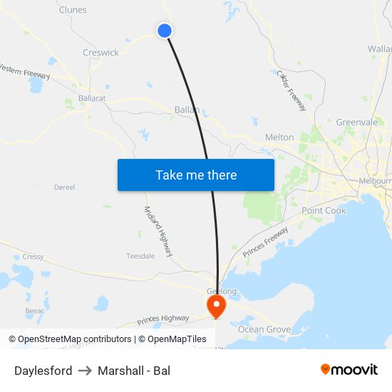 Daylesford to Marshall - Bal map