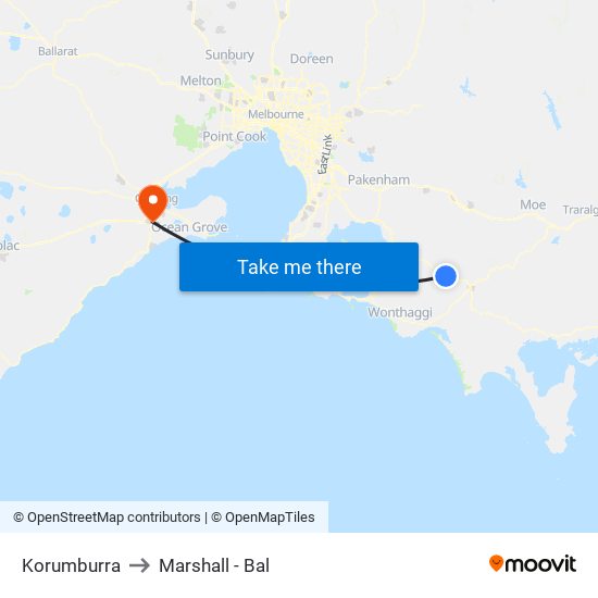 Korumburra to Marshall - Bal map
