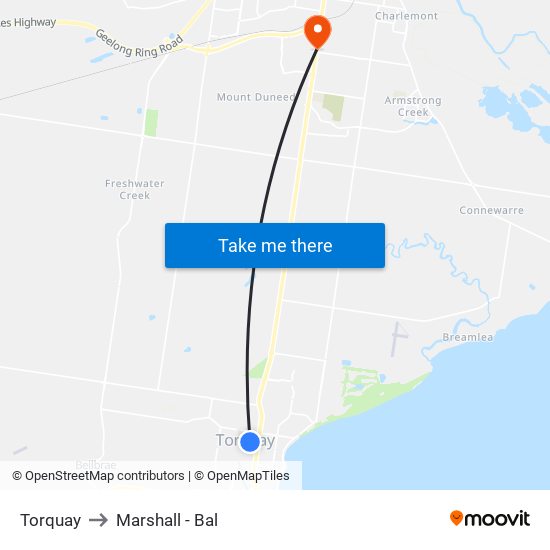 Torquay to Marshall - Bal map