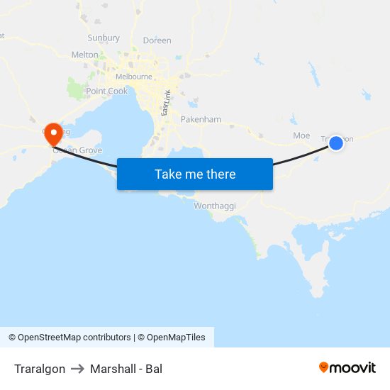 Traralgon to Marshall - Bal map