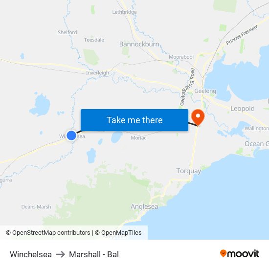 Winchelsea to Marshall - Bal map