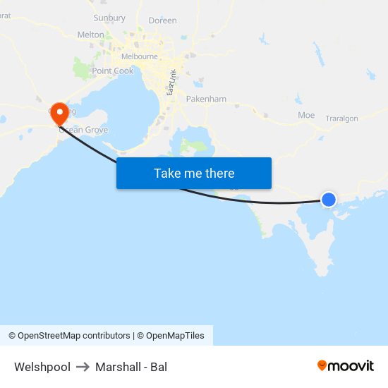 Welshpool to Marshall - Bal map