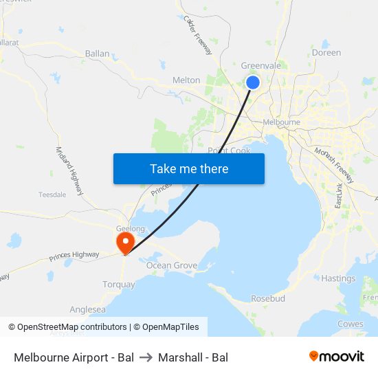 Melbourne Airport - Bal to Marshall - Bal map