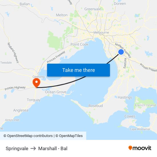 Springvale to Marshall - Bal map