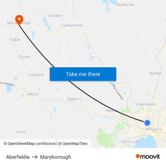 Aberfeldie to Maryborough map