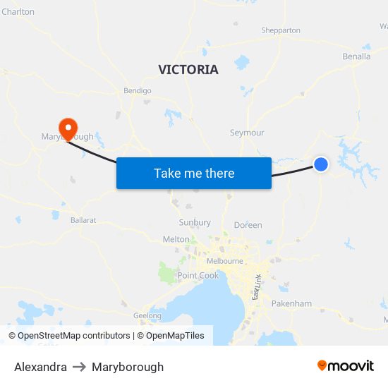 Alexandra to Maryborough map