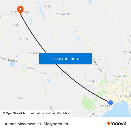 Altona Meadows to Maryborough map