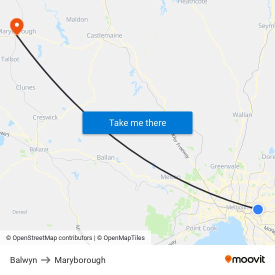Balwyn to Maryborough map