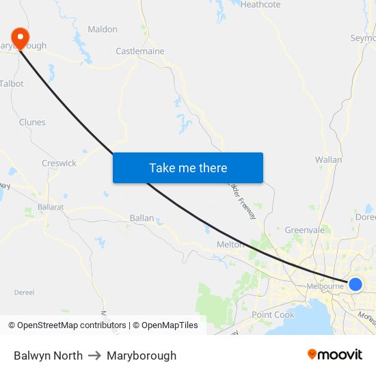 Balwyn North to Maryborough map