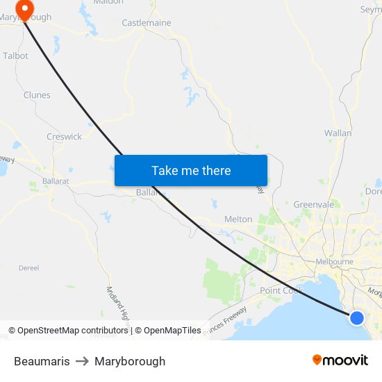 Beaumaris to Maryborough map