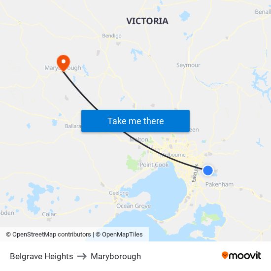 Belgrave Heights to Maryborough map