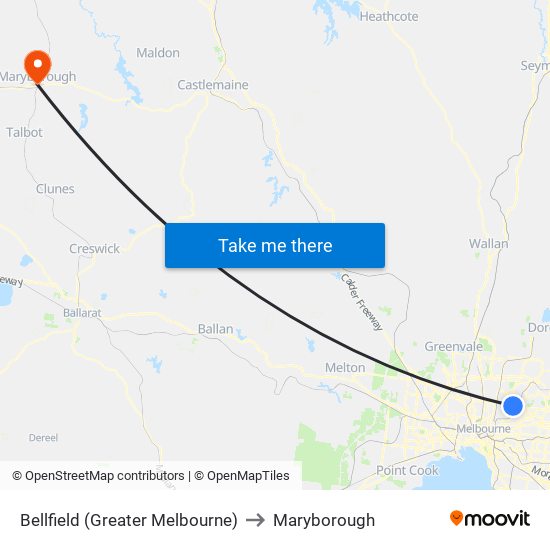 Bellfield (Greater Melbourne) to Maryborough map