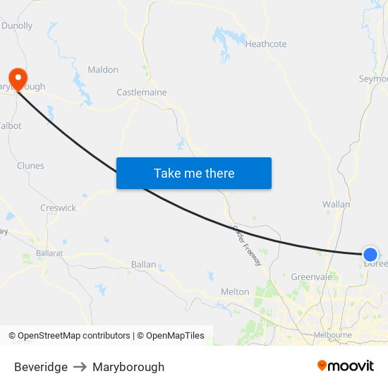 Beveridge to Maryborough map