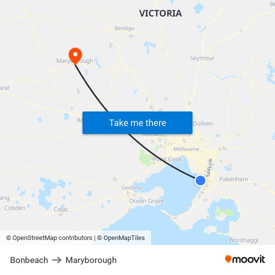 Bonbeach to Maryborough map