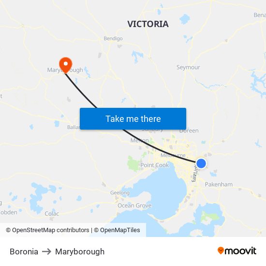 Boronia to Maryborough map