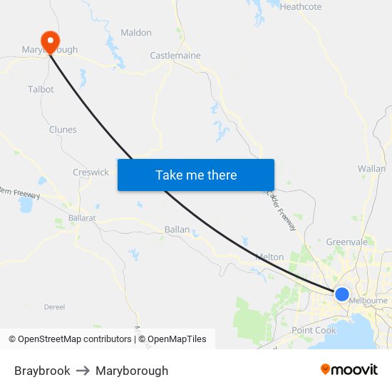 Braybrook to Maryborough map