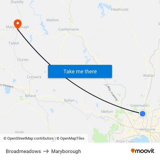 Broadmeadows to Maryborough map