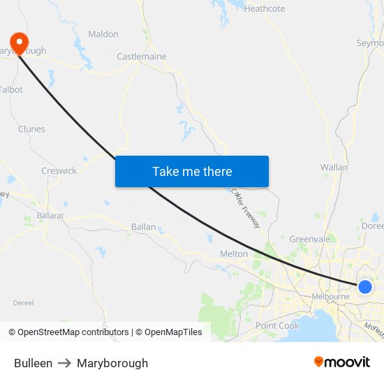 Bulleen to Maryborough map