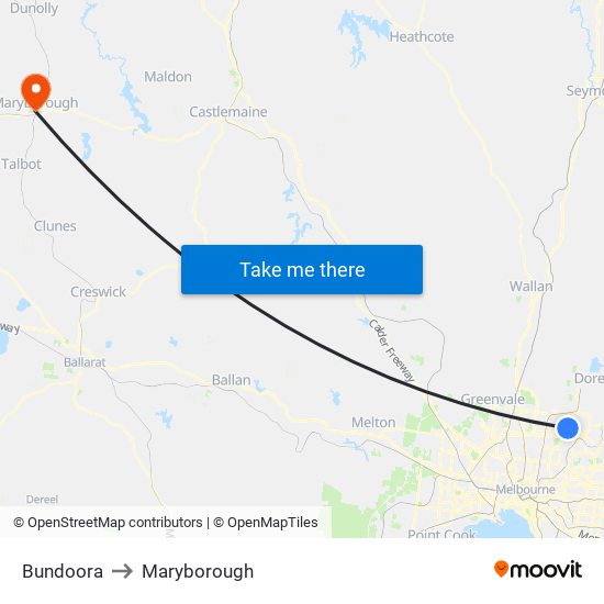 Bundoora to Maryborough map