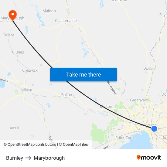 Burnley to Maryborough map