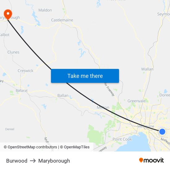 Burwood to Maryborough map