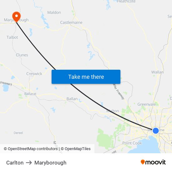 Carlton to Maryborough map