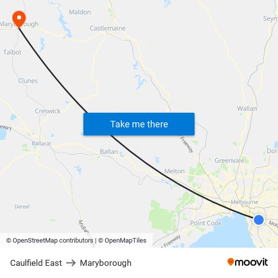 Caulfield East to Maryborough map