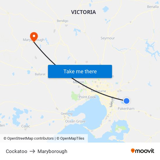 Cockatoo to Maryborough map