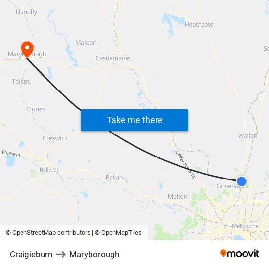 Craigieburn to Maryborough map