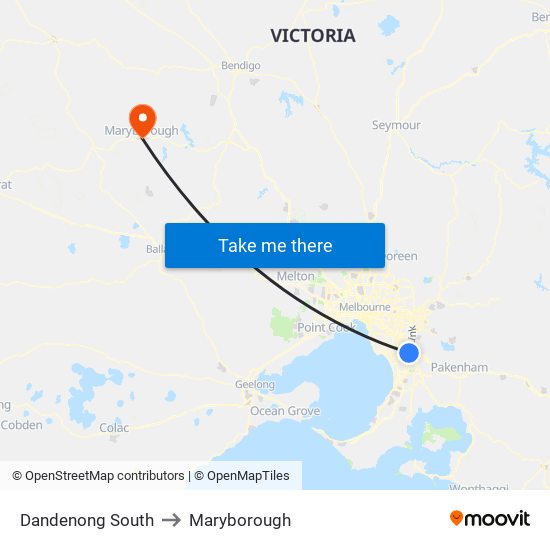 Dandenong South to Maryborough map