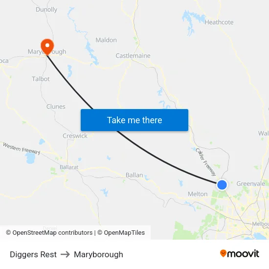 Diggers Rest to Maryborough map