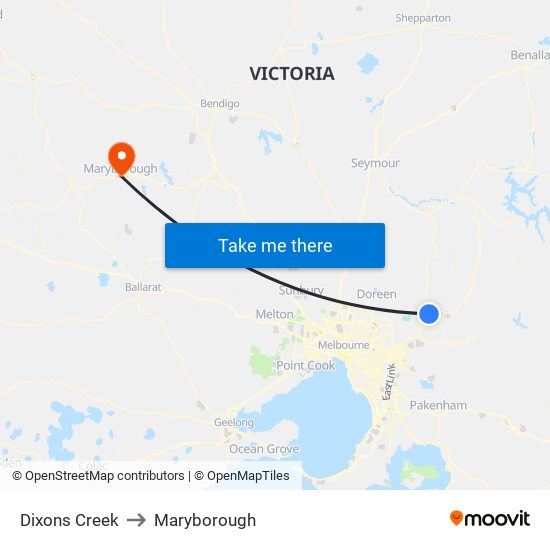 Dixons Creek to Maryborough map