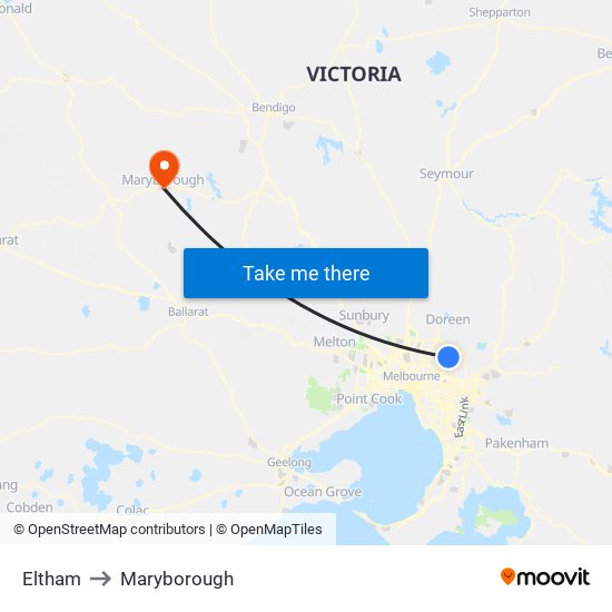 Eltham to Maryborough map