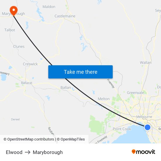 Elwood to Maryborough map