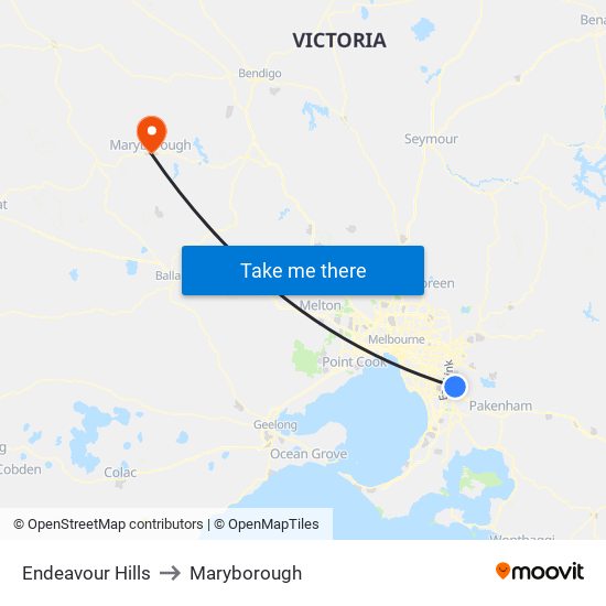 Endeavour Hills to Maryborough map