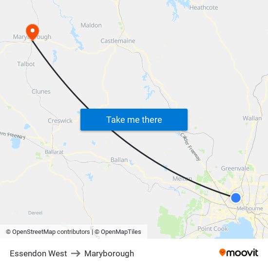 Essendon West to Maryborough map