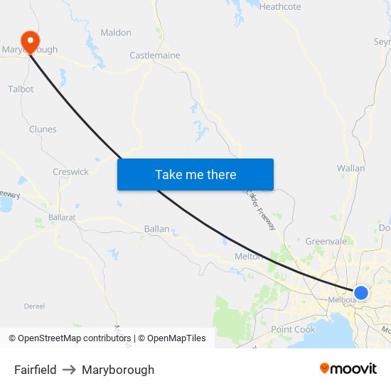 Fairfield to Maryborough map