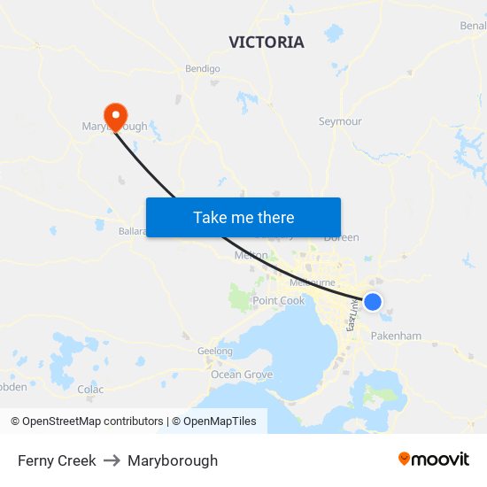 Ferny Creek to Maryborough map