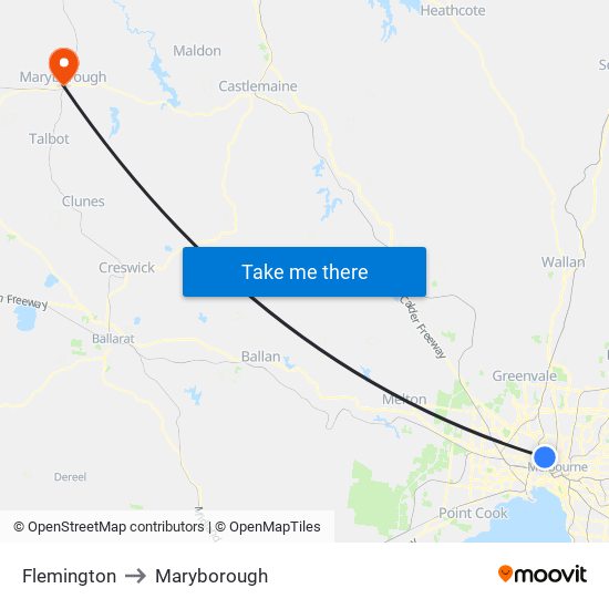 Flemington to Maryborough map