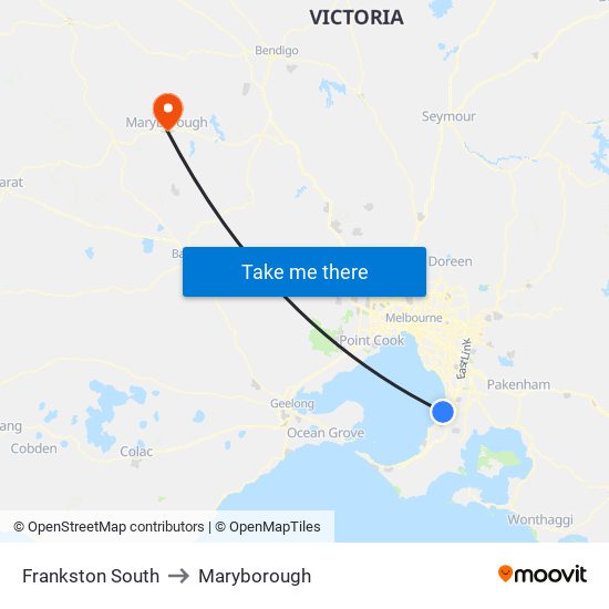 Frankston South to Maryborough map