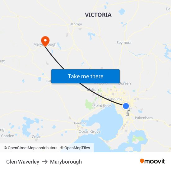 Glen Waverley to Maryborough map