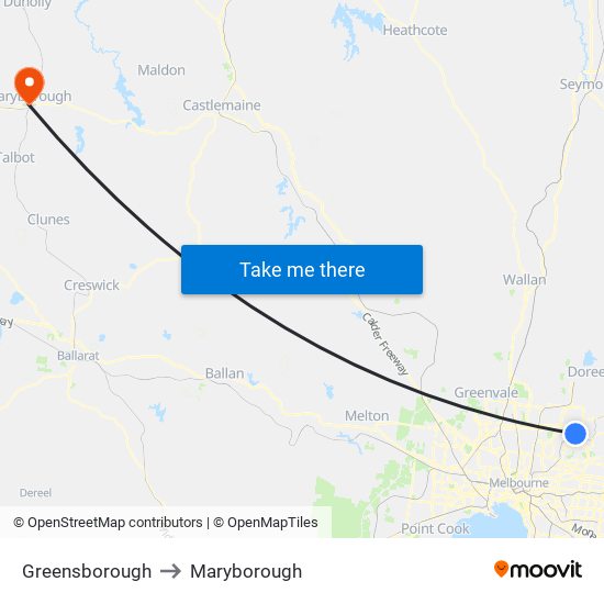 Greensborough to Maryborough map