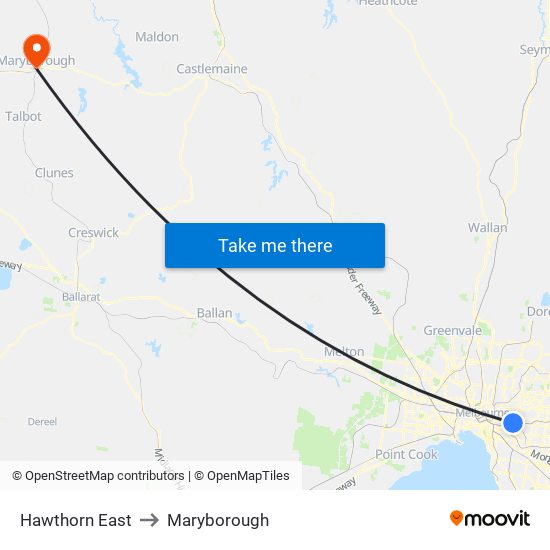 Hawthorn East to Maryborough map