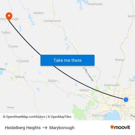 Heidelberg Heights to Maryborough map