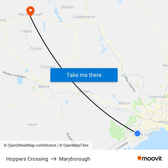 Hoppers Crossing to Maryborough map